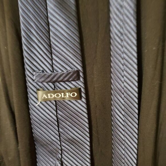 Adolfo Dark Blue Striped Silk Tie - Picture 5 of 5